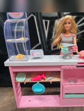 Barbie Pink and Gray Play Kitchen Counter with Accessories